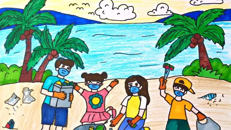 Học sinh chung tay dọn rác bãi biển, bảo vệ môi trường biển