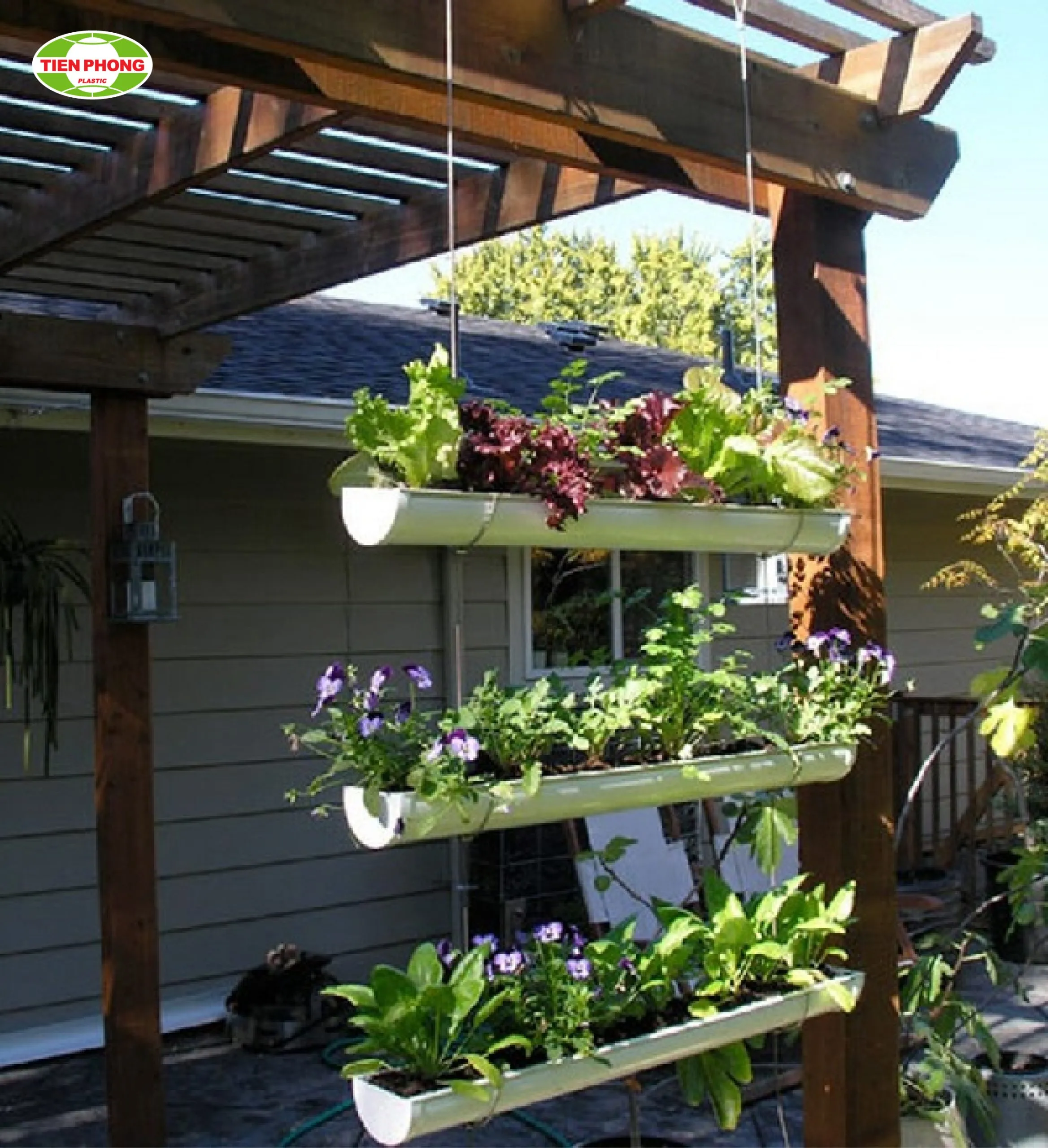 Chậu cây ống nhựa PVC dạng máng treo bán nguyệt