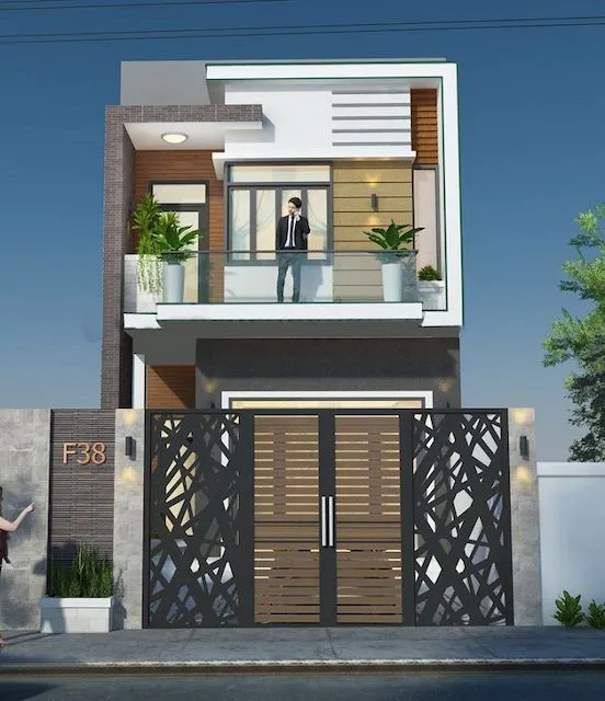 Phối cảnh nhà 2 tầng mái thái, hình khối vững chãi