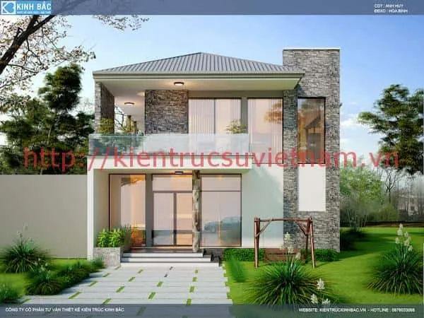 Mẫu nhà 2 tầng hiện đại với ban công rộng rãi