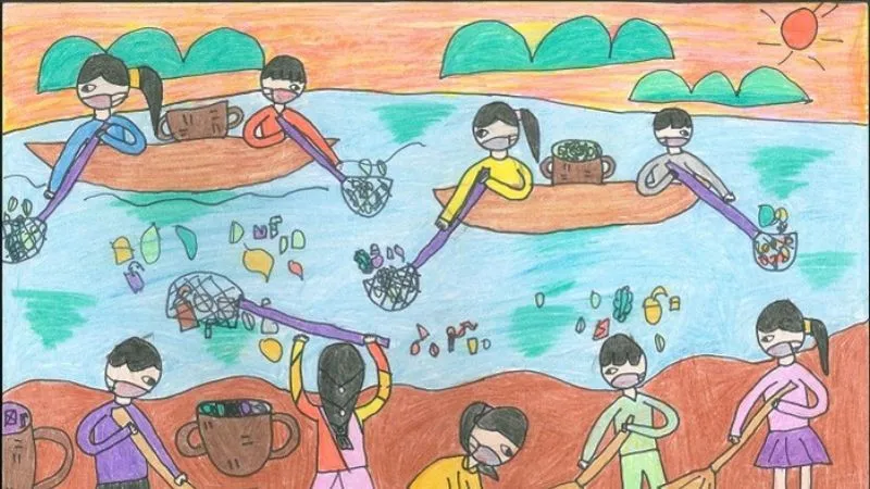 Tranh kêu gọi bảo vệ biển, không xả rác xuống đại dương