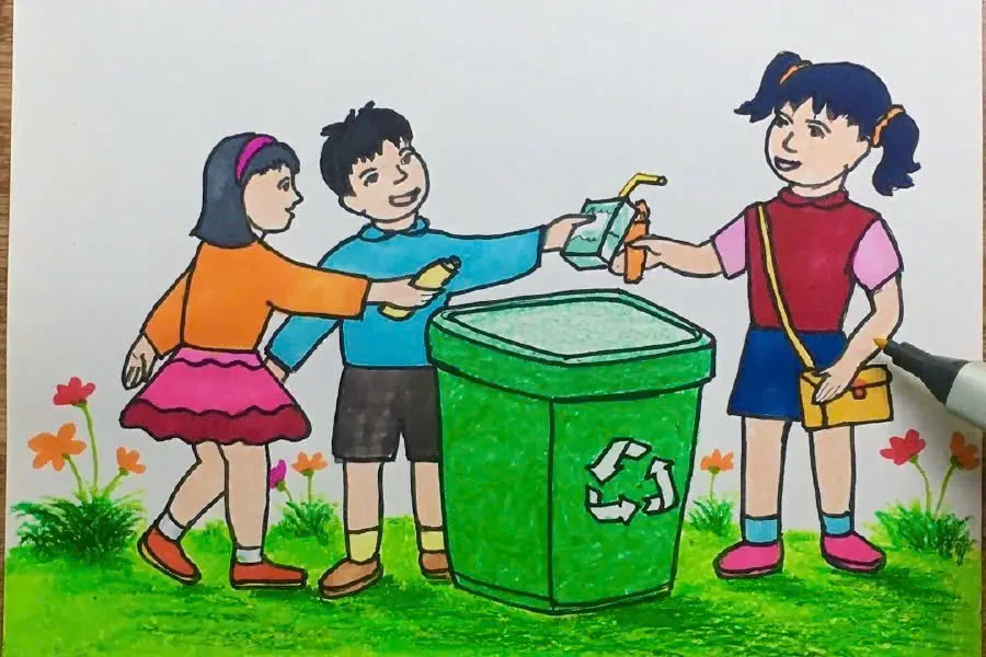 Tranh vẽ thông điệp không xả rác bừa bãi, bảo vệ môi trường sạch đẹp