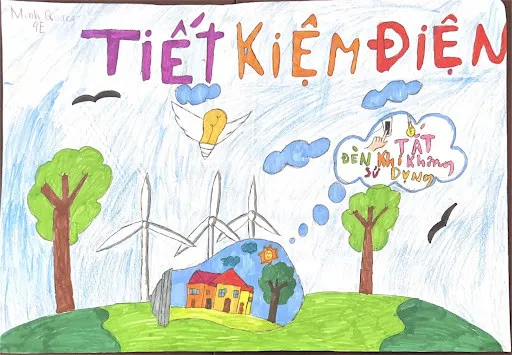 Tranh vẽ thông điệp tắt điện khi không cần thiết để bảo vệ môi trường