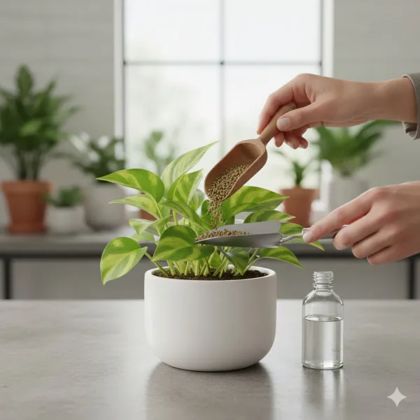 Bón phân cho cây trầu bà mỗi tháng một lần trong mùa sinh trưởng để cung cấp dinh dưỡng