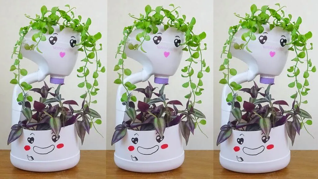 Sáng tạo chậu hoa hai tầng từ vỏ can nhựa