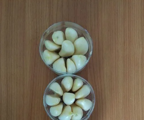 Xếp các tép tỏi khít nhau vào đáy chai nhựa đã cắt, đảm bảo phần gốc tiếp xúc với nước.