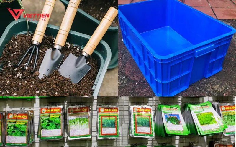 Trồng cây trong thùng nhựa cần chuẩn bị hạt giống, thùng chứa và các dụng cụ làm vườn cơ bản