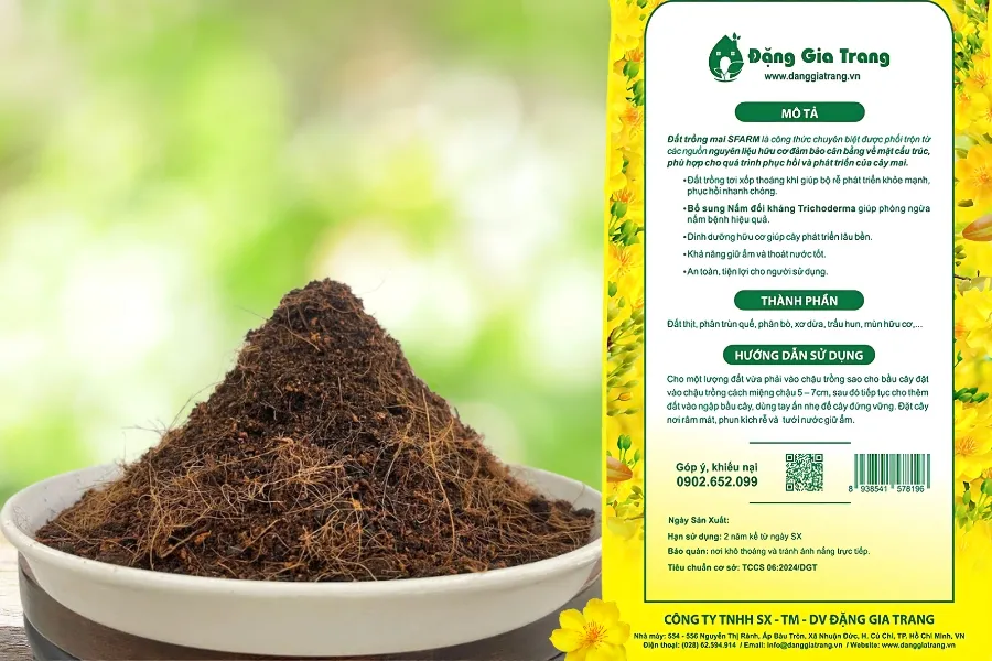 Các thành phần chuyên biệt của đất trồng mai, bao gồm tro trấu và xơ dừa