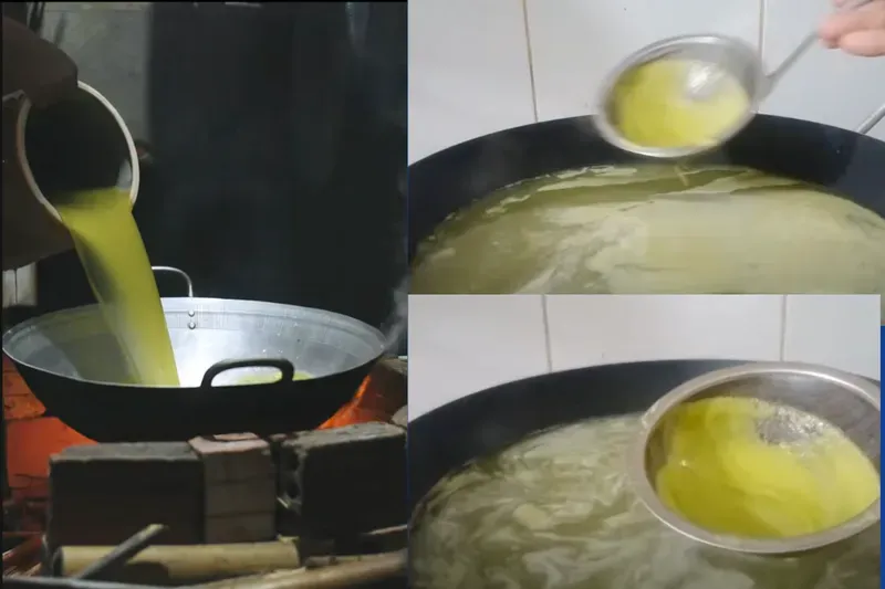 Quá trình đun sôi, hớt bọt để làm sạch nước mía sau khi trồng và thu hoạch