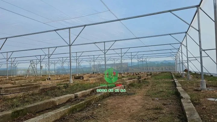 Nhà lưới trồng rau sạch sử dụng lưới 24 mesh ở mái và 32 mesh ở mặt bên để chống côn trùng