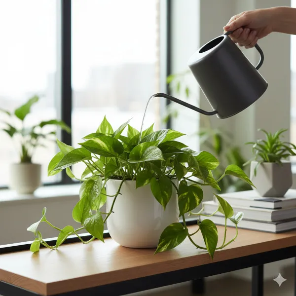 Tưới nước cho cây trầu bà cần thực hiện từ từ và đều khắp chậu cho đến khi thoát nước