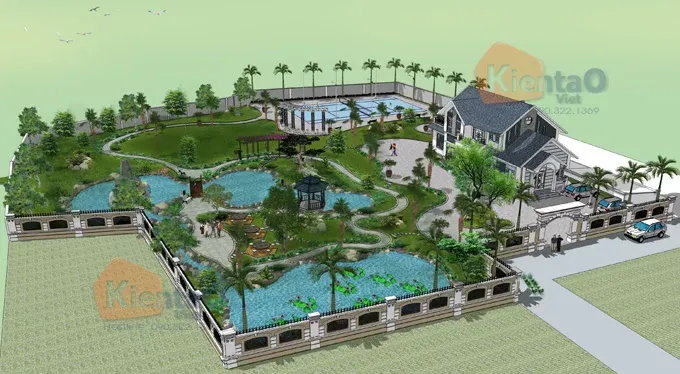 Vườn cỏ nhung Nhật tại biệt thự sân vườn Sóc Sơn, thể hiện tính ứng dụng cao